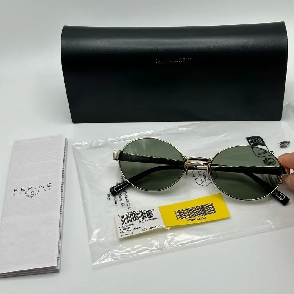 BRAND NEW SAINT LAURENT SL692 003 Gold/Green Unisex Sunglasses - Picture 12 of 13